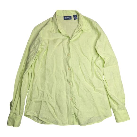 Vtg Y2K Liz Claiborne Spring Green 100% Linen Button Up Collared Blouse M - Picture 1 of 4